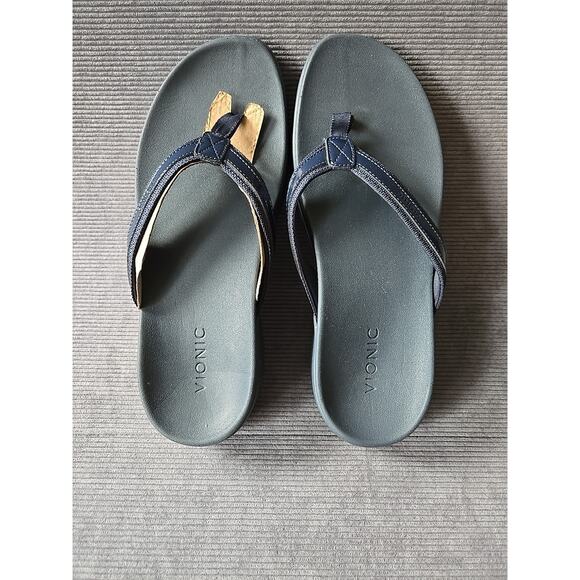 Vionic High Tide II Toe Post Navy Blue Patent Leather Sandal Women's size 11 NEW - Picture 11 of 11